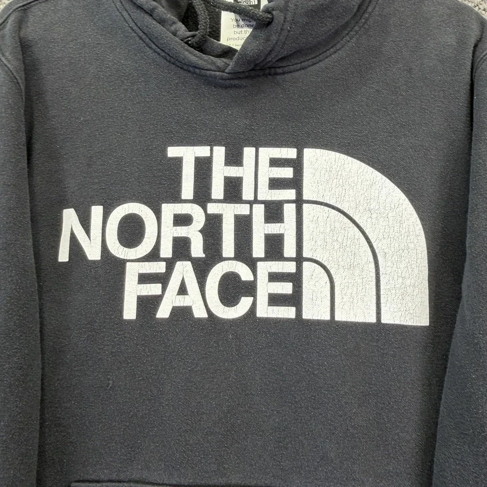 The North Face Hoodie Mens Medium Black Fleece Pullover Big Logo Kangaroo Pocket